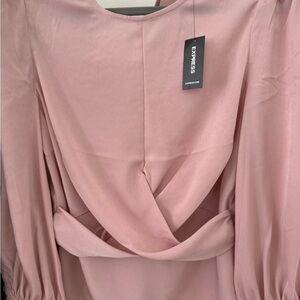 Express Pink Ruched Wrap Cowl Neck Blouse